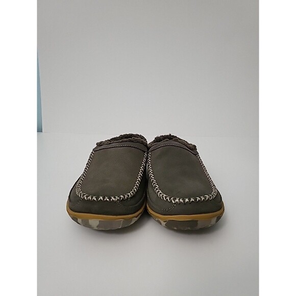 LL BEAN Mountain Slipper Scuffs Mens 7 Ash Gray Suede Leather Fleece Lined Comfy - Picture 3 of 9